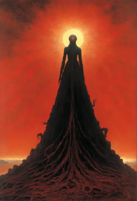 Mythical creatures, author：Zdzislaw Beksiński, Azathoth, Red/Black、eye