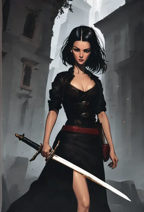  "Girl corpo inteiro with sword and dark style."