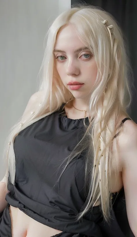 Blonde woman with long hair and a black top posing for a photo, Ava Max, Perfect white hair girl, very very pale blonde hair, Her hair is white, Anna Nikonova aka Newmilky, extremely pale blonde hair, very pale white skin, very very pale white skin, pale f...