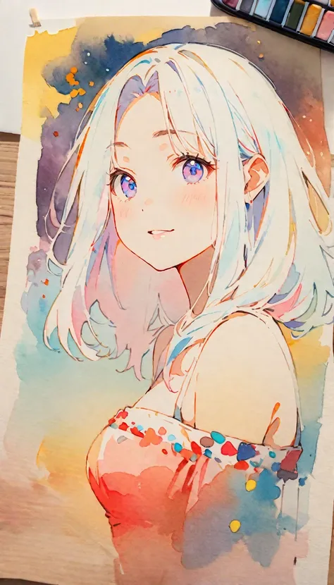 (8K, best quality, masterpiece)，watercolor (medium), 1girl, {Practical, original photo, Ultra-fine transparent, image, (Influenced by Yoshitaka Amano&#39;s style:1.6)}, Practical Light, Delicate skin, (Beautiful slim woman, 25 years old, Court Knight:1.5),...