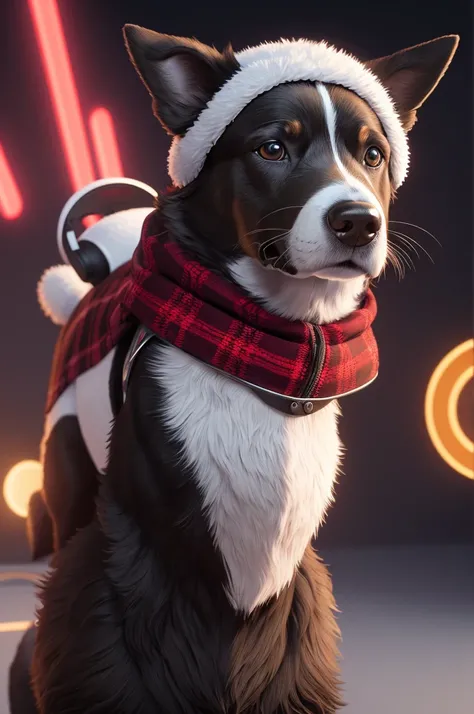 a man wearing a white ushanka with a star, a black vest, a red and black plaid shirt, red round glasses, sitting on a robotic dog, (best quality,4k,8k,highres,masterpiece:1.2),ultra-detailed,(realistic,photorealistic,photo-realistic:1.37),intricate details...