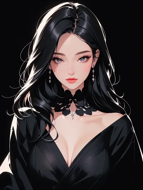 Close-up of a woman with a black background and a black, Elegant digital art, In the style of digital illustration, Elegant digital painting, Digital Paintingのスタイルで, # The best digital paintings ever, #The best digital paintings ever, StyleDigital Painting...