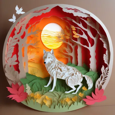 paperCut, a wolf,  spring time, Farbe, 