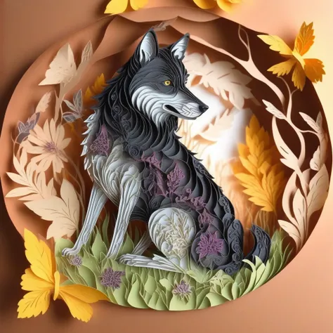 paperCut, a wolf,  spring time, Farbe, 