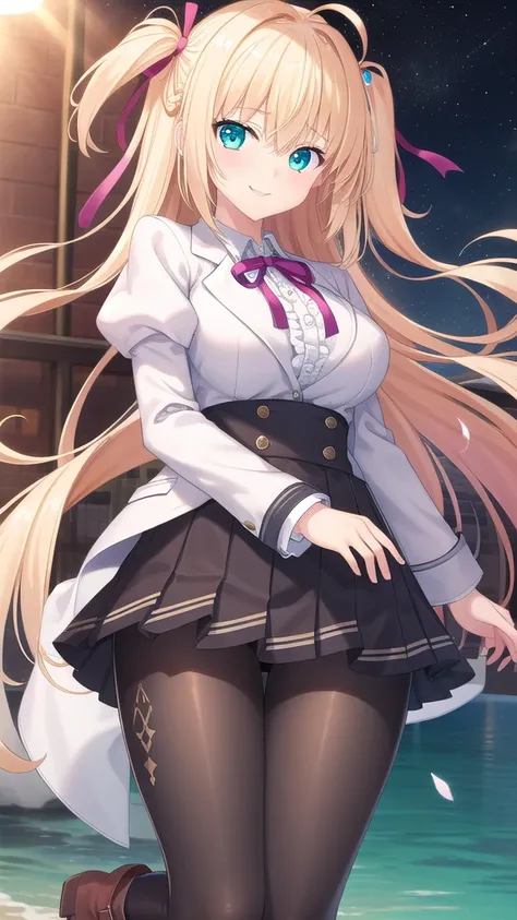 ((masterpiece)),(best quality),official art,extremely detailed CG,unity 8k wallpaper,ultra detailed,beautiful detailed eyes,extremely detailed face,outdoors,1girl,solo,cowboy shot,looking at viewer,facing viewer,smile,Sakurakouji Tsukuyomi,ahoge,very long ...