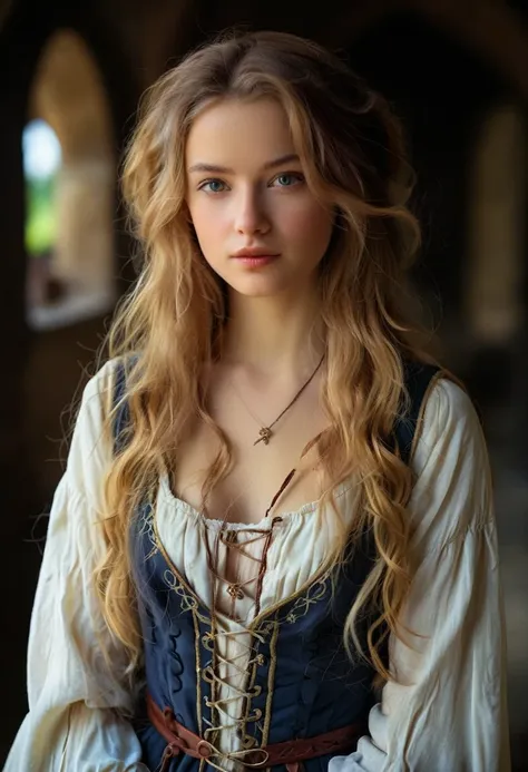 1 girl, extremely beautiful, alone, upper body, in front of camera, clothing from the middle ages