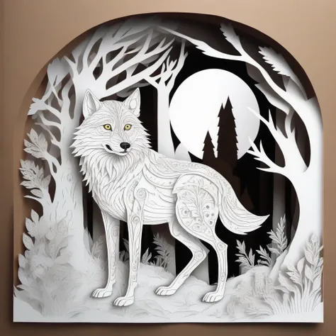 paperCut, a wolf, Coloring page for kids, cartoon style, linhas grossas
