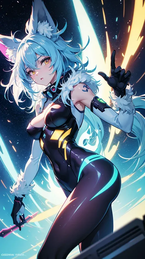 we generate a furry character anthropomorphic animal a female lynx space guardian sexy and beautiful anime colors neon lights