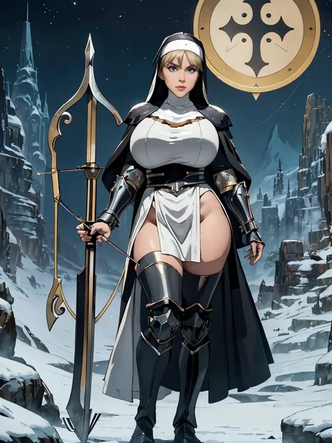 (masterpiece, top quality, best quality, official art, beautiful and aesthetic:1.2), (1girl:1.3), ((Sharp facial features, sharp features, hawkish features)), ((grey eyes)), busty paladin knight girl, extremely detailed, portrait, looking at viewer, solo, ...