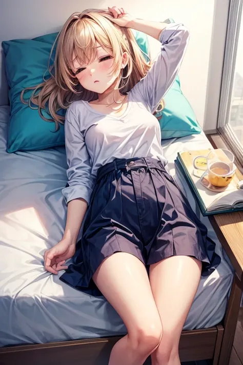 Make a girl in short clothes to sleep 