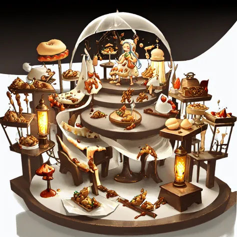 [(White Background:1.4)::5],(Little:1.3),Bottle bottom,Lamp stand,pedestal,platform,(Delicious food:1.8)