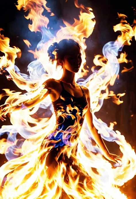 Flame/flame/blaze, (1 girl), Just refine the details of the dancers image