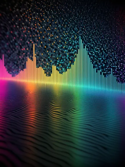 a close up of a graphic of a sound wave with a lot of different colors, abstract art representing data, sound waves, sound wave,...