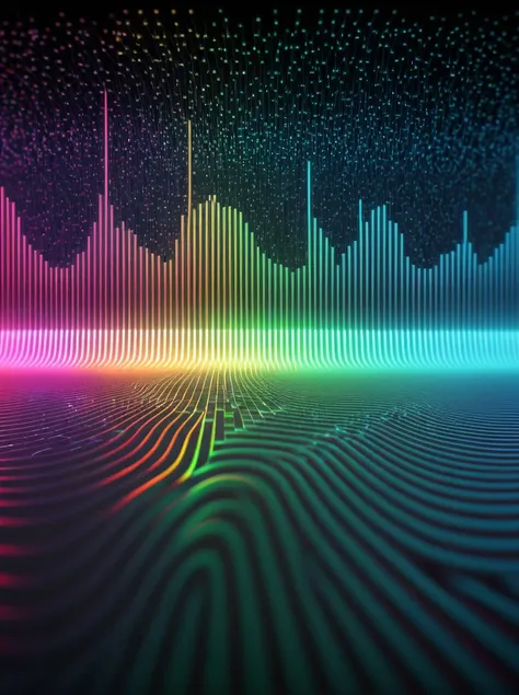 a close up of a graphic of a sound wave with a lot of different colors, abstract art representing data, sound waves, sound wave,...