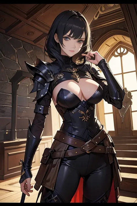 Highest quality, Official Art, masterpiece, Fabric Shading, High resolution, Very detailed, colorful, Best details, Fantasy, Money & Black Battle Armor, wearing Money battle helmet, 1 human female, Age 25, Three Boy Thieves, Multiple horny bandits, Fear an...