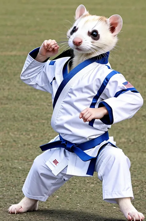 Adorable drawing of ferret dressed in taekwondo uniform