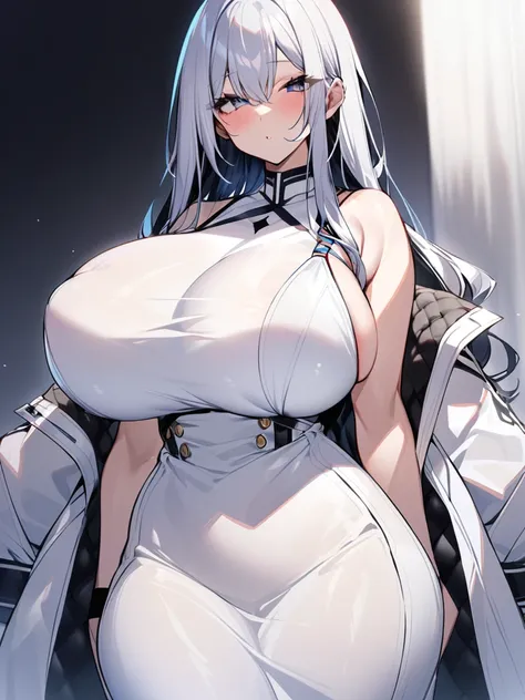 One woman、27-year-old female、Huge breasts:1.3、sagging breast:1.3、White、white coat、white gown、Black inner shirt