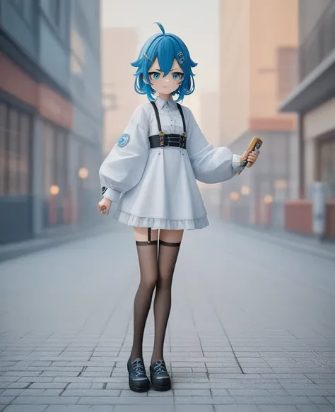 anime girl in a white dress and black stockings standing in a city, full body!, distorted pose, anime vtuber full body model, full_body!!, ( ( ( ( 3 d render ) ) ) ), full body render, anime styled 3d, holding a pudica pose, full body!!, ( ( 3 d render ) )