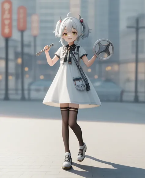 anime girl in a white dress and black stockings standing in a city, full body!, distorted pose, anime vtuber full body model, full_body!!, ( ( ( ( 3 d render ) ) ) ), full body render, anime styled 3d, holding a pudica pose, full body!!, ( ( 3 d render ) )