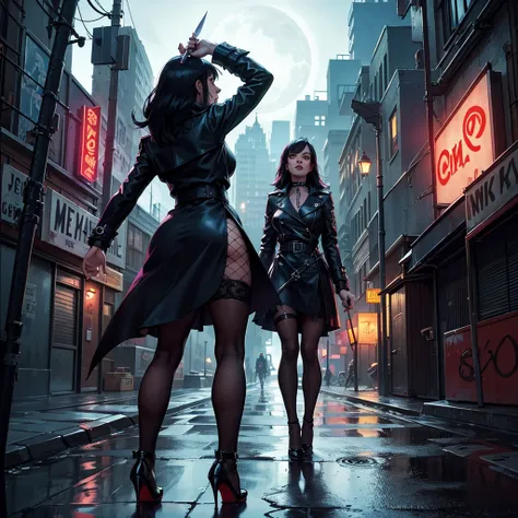 Ultra realistic picture, seventies movies film graim, it is a scary rainy night in Hell’s Kitchen, Alice is a youmg hooker, she  Is entering in an narrow and dark alley, a sordid gloomy alley, lots of trash lay om the dark and wet pavement. She turns her b...