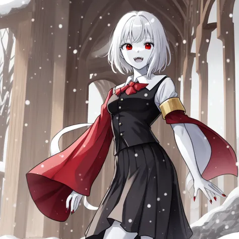 masterpiece、highest quality，high resolution，snow-white skin、pure white hair、vampire iino miko、red eyes、pure white skin、red nails...