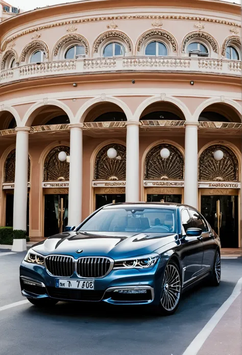 luxury bmw 7 series car in front of the casino in Monaco