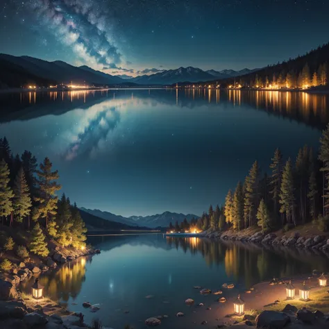 lake with night sky, with cyan star Eugenia 