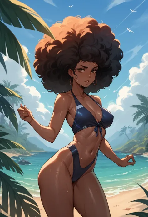  Slim beautiful woman, black , ,afro hair, , medium ass, big thighs, Swimsuit , sweating 