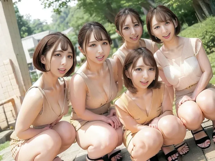 Photo-Like Quality、Reality、live-action、(Five women:1.5),Squat、Leaning forward、Business suits and jackets、(Pencil Skirt)、Spread your legs、Lift-up skirt、Sweat、Disheveled Hair、Brown Hair、Ahegao,Cleavage、(Panty shot,Panties are visible)、(Well-proportioned face...