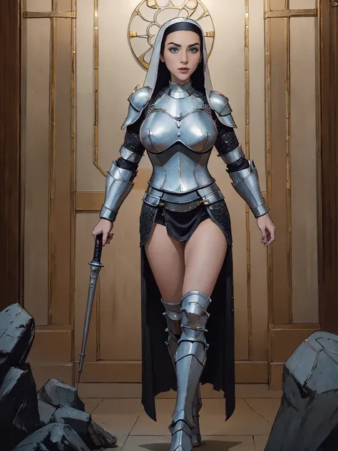 (masterpiece, top quality, best quality, official art, beautiful and aesthetic:1.2), (1girl:1.3), ((Sharp facial features, sharp features, hawkish features)), ((blue eyes)), busty paladin knight girl, extremely detailed, portrait, looking at viewer, solo, ...