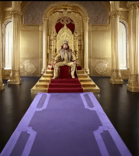 there is one sitting on a throne, em uma throne room, sitting in a gilded throne, throne room, palace background, sitting on the golden throne, sitting in a gilded throne, sitting in real tranquility, royal elegant pose, perched on intricate throne, exquis...