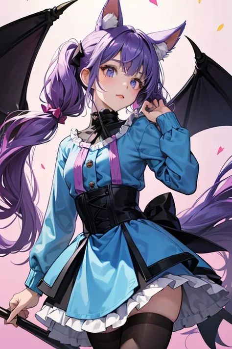 Furry is a fair-skinned girl with black button eyes and pale pink cheeks. Her purple hair is worn in low pigtails with points, giving them a vague appearance of a bats wing. A blue monster hoodie is worn over it.

Furry wears a tulle magenta dress with a s...