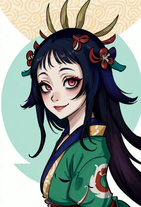 ( best quality:1.2), 1 Girl only,((ukiyoe)),big smiling, Exquisite makeup, Exquisite eyes, Eye detail,forehead