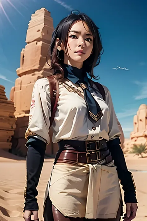 （Highest quality), (High detail), (Vibrant colors), (One girl),desert, desertを旅する可愛い女の子, High resolution, 4K, Head to waist,Steampunk attire,