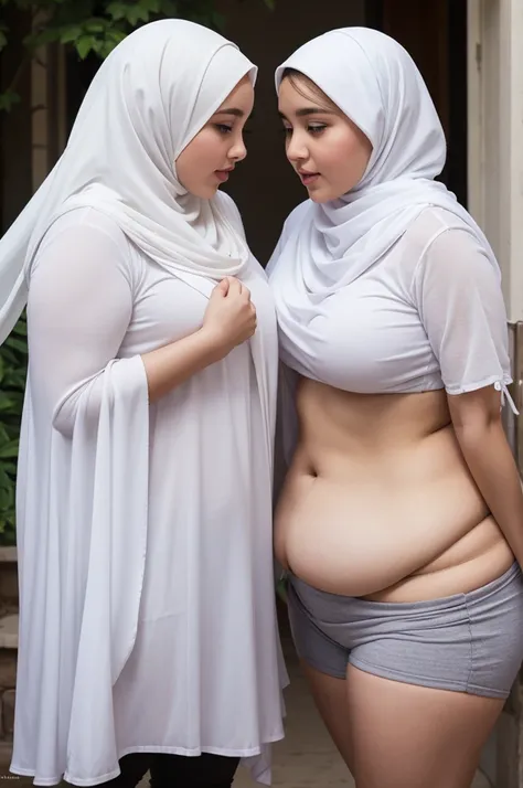 white hijab fat chubby fat beauty talking to skinny girl