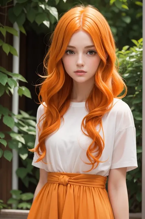 The image of a white girl, with orange hair, medium and wavy
