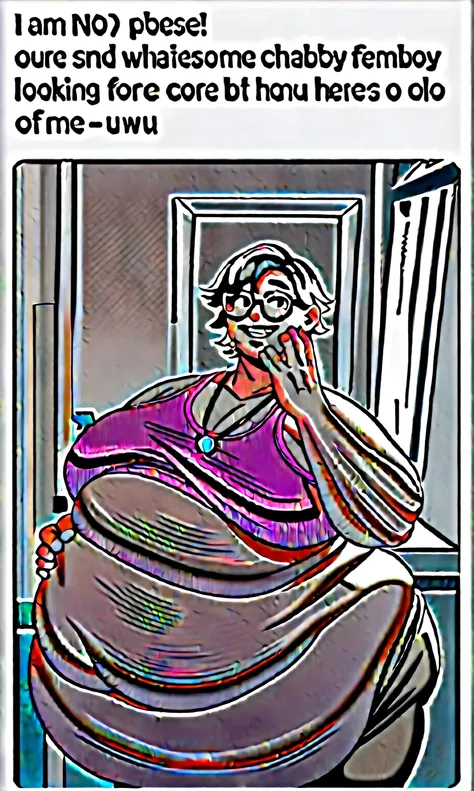 Sunkissed skin all over, Thicc, extremely morbidly obese, pink and white hair, ((wearing)), black 50s glasses, pink tanktop, black leggings, voluptuous, feminine boy, femboy, perfect hands, perfect face, smile, (anatomically correct), (Perfect/ realistic p...