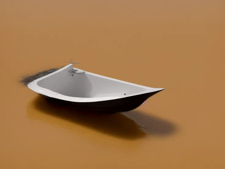 Surrealistic. PhotoRealistic. High image quality. Flush toilets floating on a big river. The toilet is on a simple small boat made of wood. The river is flowing violently and waves are rising.