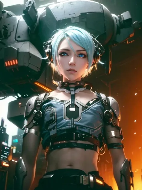 Femboy, cyberpunk style, blue hair, blue eyes, 1boy, elf ears 