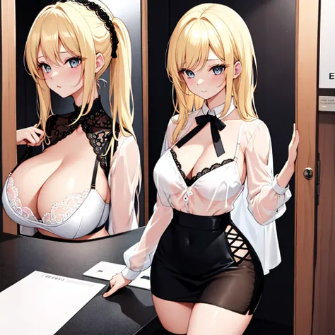 {{{girl}}} {{{{{{{{{Gorgeous white transparent blouse}}}}}}}}} {{{{{{{{{A black lace bra that is black and very revealing}}}}}}}}} A white blouse with a transparent bra Beautiful white girl, blonde hair. Busty body line She wears a thin lace blouse and a t...