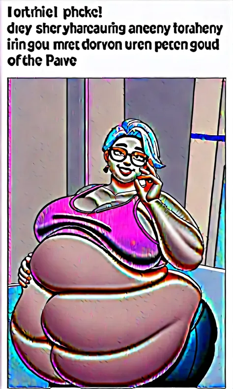 Sunkissed skin all over, Thicc, moobs, extremely morbidly obese, pink and white hair, ((wearing)), black 50s glasses, pink tanktop, black leggings, voluptuous boy, feminine boy, femboy, perfect hands, perfect face, smile, (anatomically correct), (Perfect/ ...