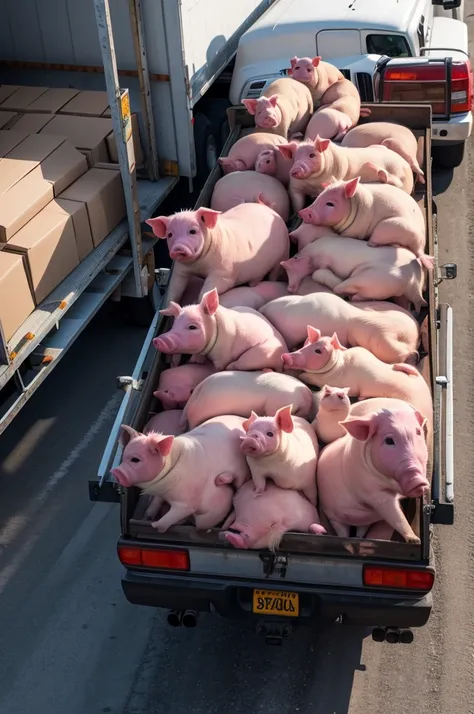 Truck loaded with pig 