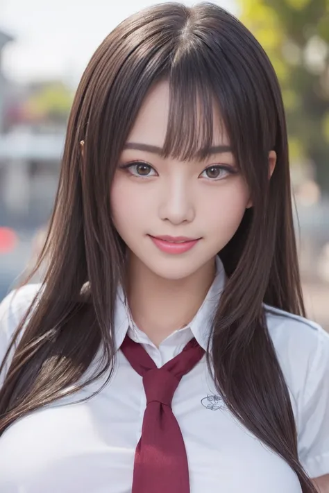 8K,Highest quality, Tabletop, Very detailed, 超High resolution, Realistic, RAW Photos, Absurd, Absolute Resolution, 1 Girl, Looking at the audience,Young and beautiful Japan woman, Very cute face, Gorgeous appearance, Big Breasts,Long Bob Hair,smile,(school...