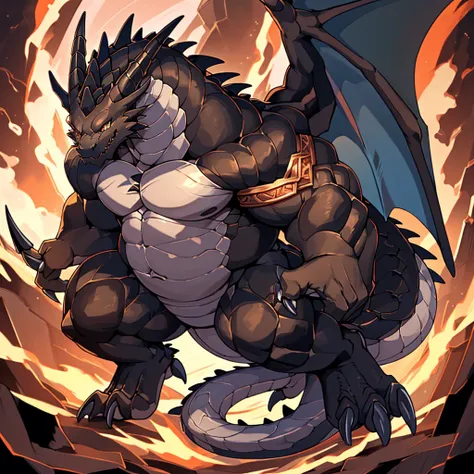 (the violent and powerful black dragon king，lots of nudity)，(large dragon body，majestic wingspan，sharp dragon claws，thick dragon...