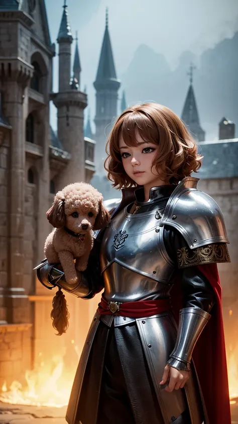 highest quality,high resolution,toy poodle,medieval knight,fantasy,mysterious,fantasy