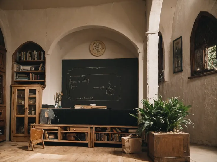 Wide Shot, Realistic harry potter bedroom movie design style
