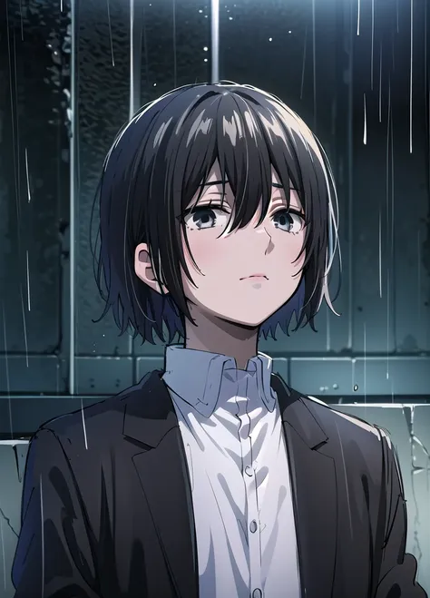 ((best quality)), ((masterpiece)), (detailed), boy, high , uniform, bored look, blank look, disinterested look, black hair, blac...