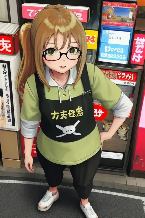 Brown tabby cat standing in Akihabara、Wearing glasses、Obese cat、Akihabara Resident、Otaku、