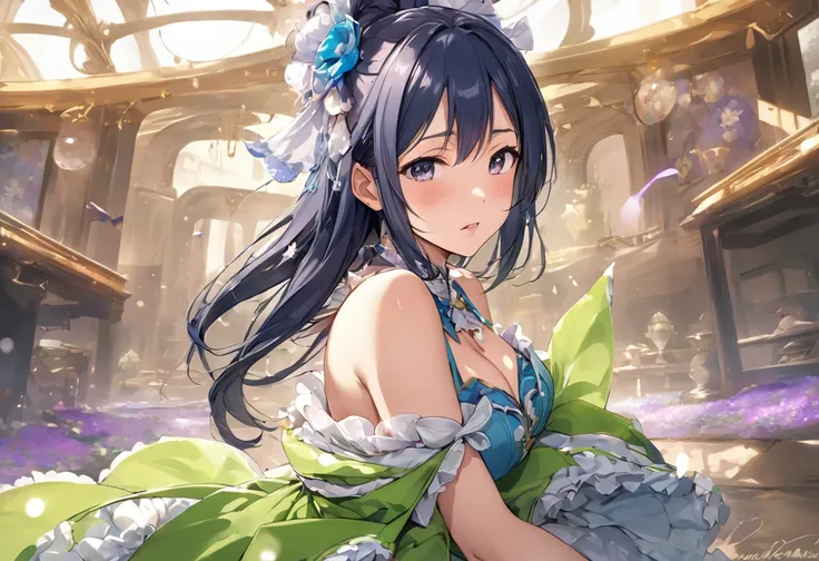 Love Live adult Kanan Matsuura, masterpiece, highest quality, gloss, fantastic background, attire randum, desire