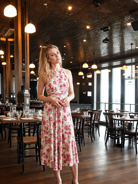 best realistic photography , beautiful female ,dress ,restaurant